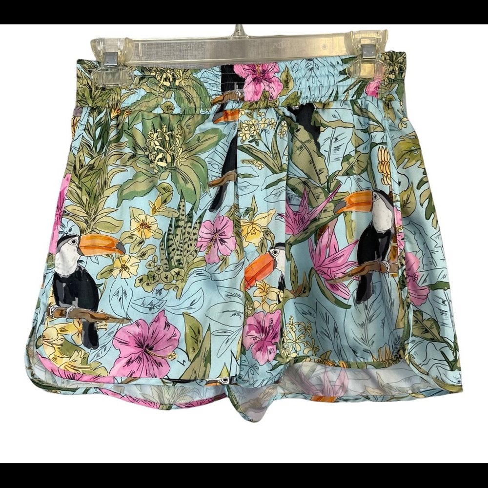 Zara Tropical Floral Toucan Elastic Waist Shorts XS NWT